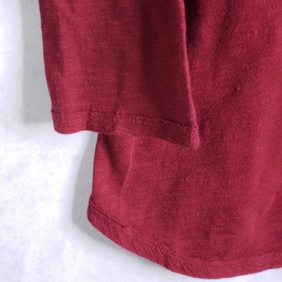 Lucky Brand Women's M 3/4 Sleeve Pullover Maroon Red V-Neck Peasant Top Shirt - Picture 3 of 8